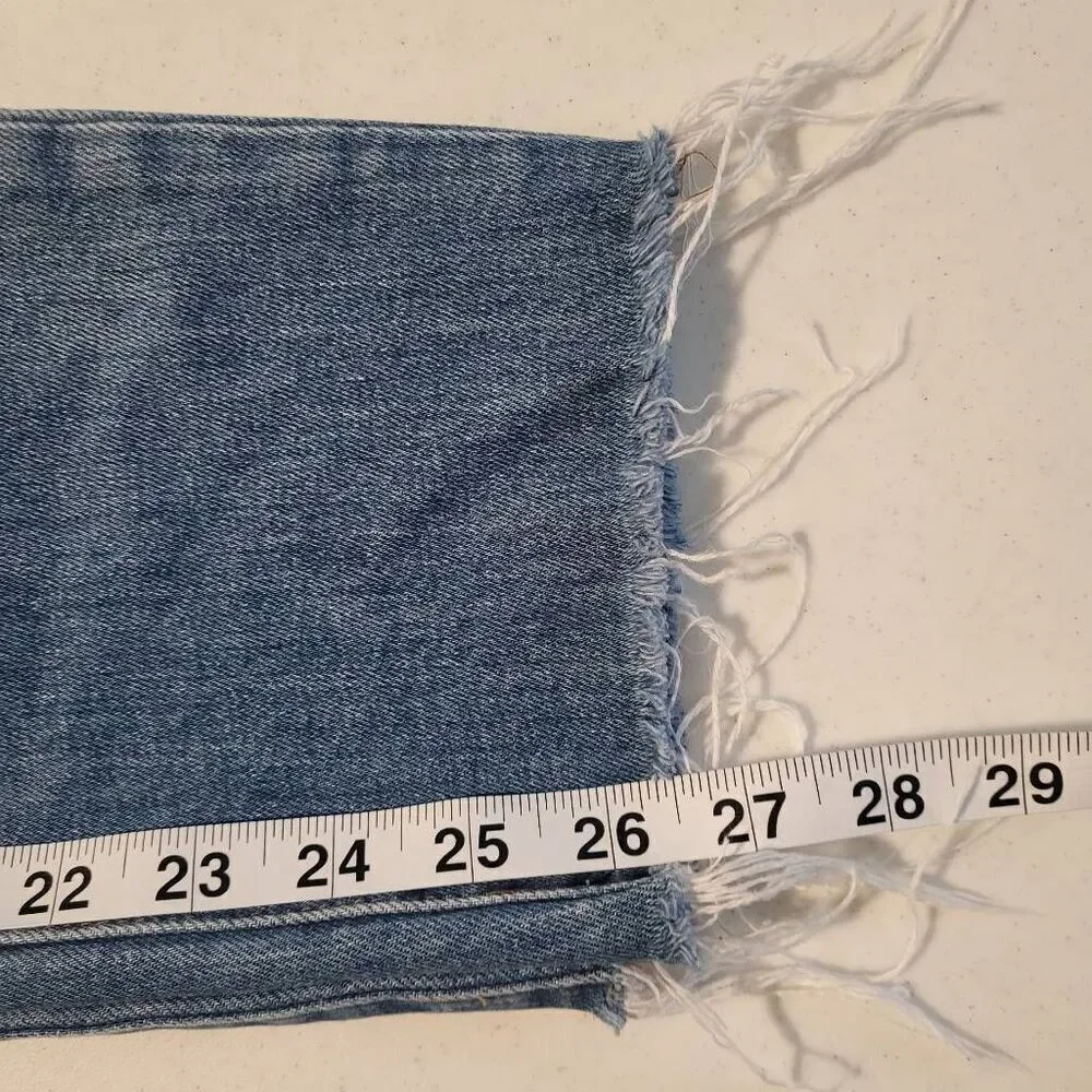Madewell Womens High Rise Slim Crop Boyjean Sz 25 Blue Distressed Raw Hem Casual - Picture 10 of 10
